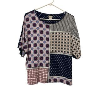 Chico’s Top Women's Size Small‎ (0) Blue Purple White Patchwork Print